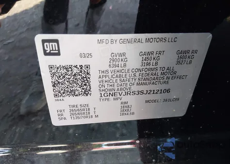 2025 Chevrolet Traverse Awd Z71 z USA, uszkodzony, nr VIN 1GNEVJRS3SJ212106